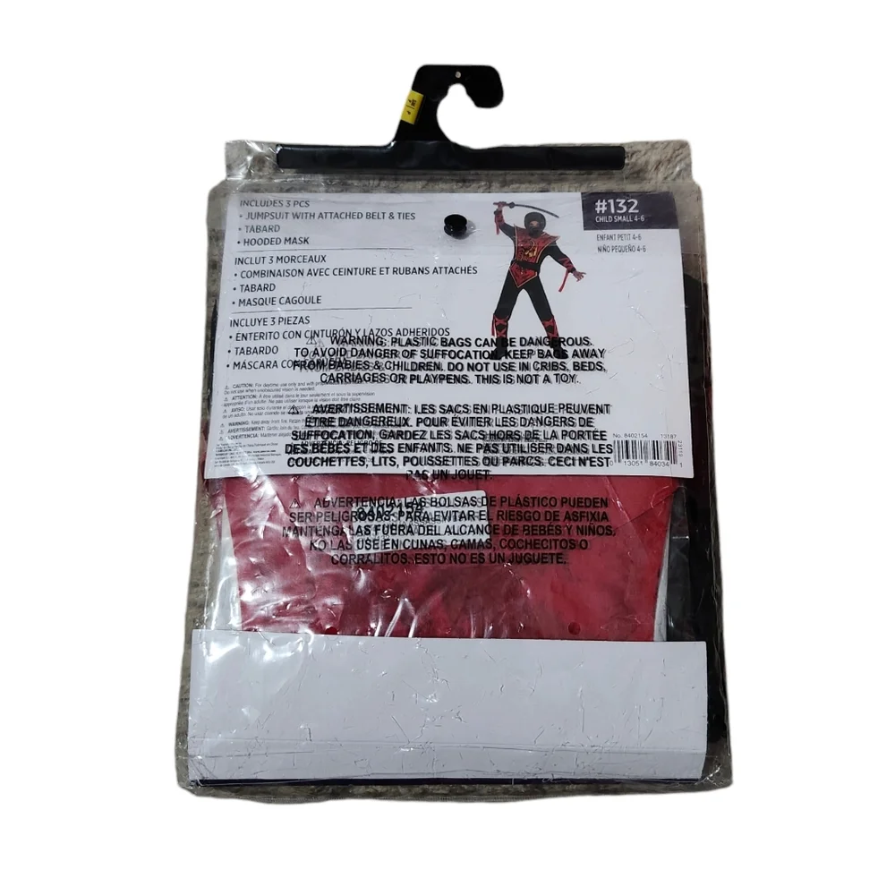 Ninja Child Costume Boys Size Small 4 - 6 Black Red 3 Piece Set